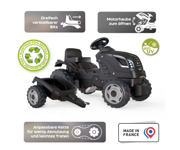 Smoby Life Farmer XL Black tractor + trailer